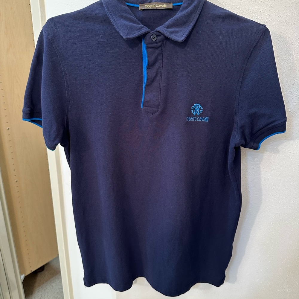 Roberto Cavalli Dark Blue Polo with Light Blue Accents